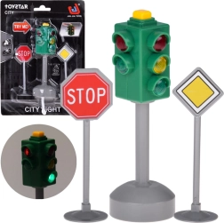 Gaismas luksofora rotaļlieta ar skaņu un 2 ceļazīmēm