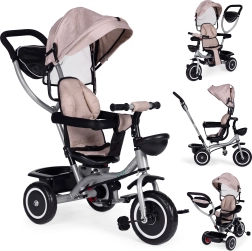 Bērnu 2-in-1 trīsritenis ar rotējošu sēdekli un salokāmu jumtiņu, bēšs ECOTOYS