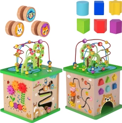 TOOKY TOY koka izglītojošais kubs 5 vienā ar dzīvniekiem