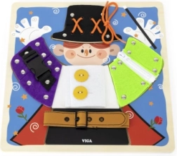 VIGA koka montesori manipulatīvā tāfele Burvjis – rāvējslēdzēji, pogas un sprādzes