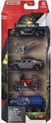 Matchbox Juras laikmets – komplekts ar 4 automašīnītēm un dinozauru