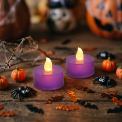 Purple Halloween LED tea lights, 2 pcs
