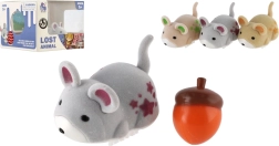 Interactive squirrel with acorn, battery-powered, 5 cm, 3 colors