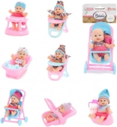 Bērnu lellīte ar piederumiem 11 cm – plastmasas lelle ar stingru korpusu