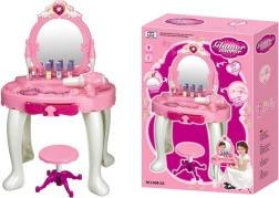 Glamour Vanity Table with Lighted Mirror and Battery-Powered Hair Dryer