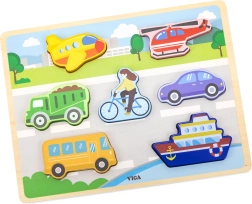 VIGA koka Montessori puzle 2v1 Transportlīdzekļi