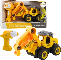 Konstruktors RC ekskavators 2-in-1 ar skrūvgriezi un urbjmašīnu, dzeltens