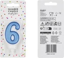 Blue number 6 birthday candle, 7 cm