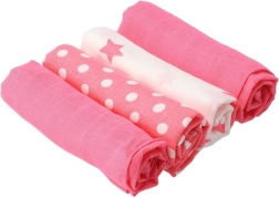 Auduma kokvilnas autiņi New Baby Softy ar apdruku 70 × 70 cm, 4 gab., rozā–balti