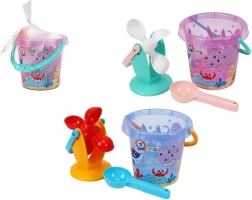 Plastmasas komplekts smiltīm un ūdenim ar spaini un dzirnaviņām tīkla maisiņā 17 × 16 cm