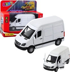 Metāla furgons 1:32 ar atvilkšanas piedziņu, gaismām un skaņām – balts