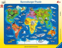 Ravensburger puzles pasaules karte ar dzīvniekiem