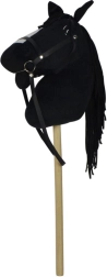 Plīša zirgs uz kāta ar skaņu, 70 cm, melns