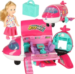 Izklājama lelle lidmašīna 2in1 ar piederumiem, rozā