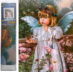 Dimanta gleznošana Eņģelītis ar ziediem 30x40 cm