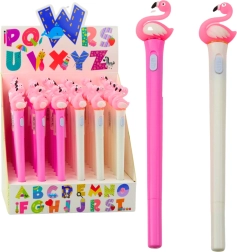 Spīdoša flamingo pildspalva ar rozā spalvu, zila tinte 0,7 mm