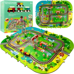 Putu 3D pilsētas paklājiņš ar bateriju vilcieniņu, sliedēm un piederumiem 56 gab. HUMBI