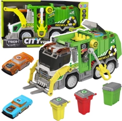 Pilsētas atkritumu savākšanas automašīnas ar gaismām un skaņām