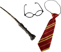 Burvja komplekts ar brillēm, kaklasaiti un nūjiņu