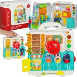 Sensorā manipulatīvā tāfele čemodāna formā ar stūri un lācīti, gaisma un skaņa