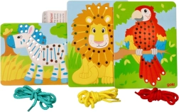 Koka vēršanas (izveršanas) rotaļlietas Goki – Papagailis, Lauva un Zebra