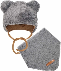 Ziemas zīdaiņu komplekts: cepurīte un kakla lakatiņš New Baby teddy bear pelēks