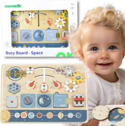 Tooky Toy koka Montessori manipulāciju tāfele – astronauts un kosmosa raķete