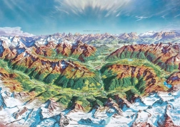 Heye puzle Map Art: Kalnu pasaule Alpos 2000 gabaliņi