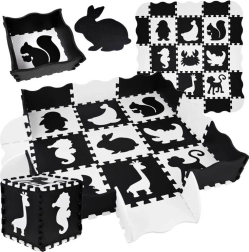 Putu puzle – kontrastaina bērnu paklājiņa Dzīvnieki 120 × 120 cm