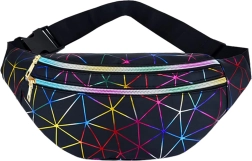 Unisex jostas soma ar hologrāfisku ģeometrisku rakstu, 3 kabatas, regulējama siksna