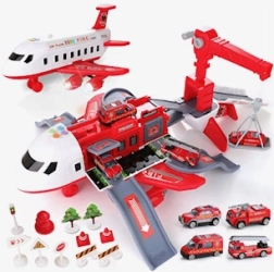 Salokāma lidmašīna ar lielu stāvvietu un celtni – ugunsdzēsēju komplekts