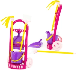 Bērnu tīrīšanas ratiņi Palau ar spaini, slotiņu un mopu