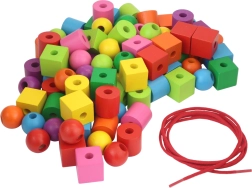 Krāsainas koka makspērles ar savēramu auklu, 92 gab.