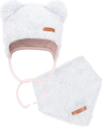 Ziemas zīdaiņu cepure ar lakatiņu New Baby Teddy bear pelēki rozā