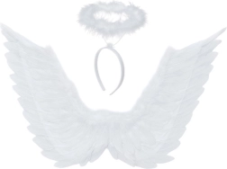 Eņģeļa spārni ar oreolu, balti 70 × 45 cm