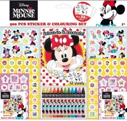 Uzlīmju komplekts ar krāsojamām lapām un vaska krītiņiem Minnie – 500 gab.