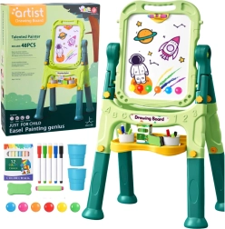 Children's double-sided magnetic and chalkboard on a stand, 48 pieces
