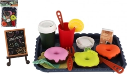 Bērnu tējas un virtuves komplekts ar pārtikas produktiem uz paplātes