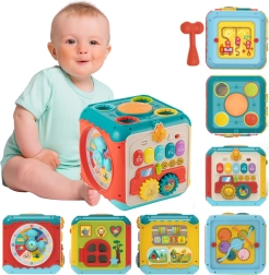 Woopie Baby multifunkcionāls Montessori aktivitāšu kubs 6‑v‑1 – no 18 mēnešiem