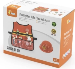 Viga ugunsdzēsēju kostīms bērniem ar vesti un koka piederumiem, 8 daļas