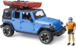 Bruder Jeep Wrangler Rubicon ar kajaku un figūriņu mērogā 1:16