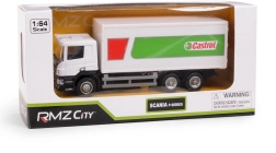Die-cast model of SCANIA CASTROL box truck 1:64 with pull-back drive