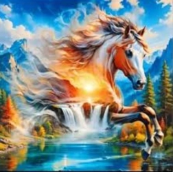 Diamond painting Horse Spirit over Waterfall 30 × 40 cm