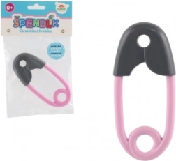 Zīdaiņu grabulītis drošības saspraudes formā, pelēks un rozā