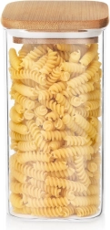 Stikla trauks beramajiem produktiem ar bambusa vāciņu un blīvējumu 1,5 l
