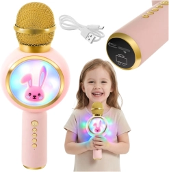 Wireless karaoke microphone for kids with LED, pink IZOXIS