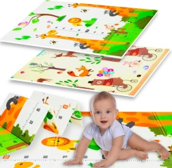 Foldable double-sided children’s XPE play mat HUMBI 120 × 180 × 0.8 cm – animals and giraffes with height chart