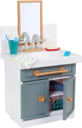 Children's bathroom sink with mirror and accessories