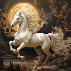 Diamond painting white horse with moon 30 × 40 cm