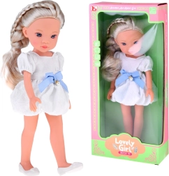Lovely Girl modes lelle baltā kleitā ar zilu lenti, 33 cm